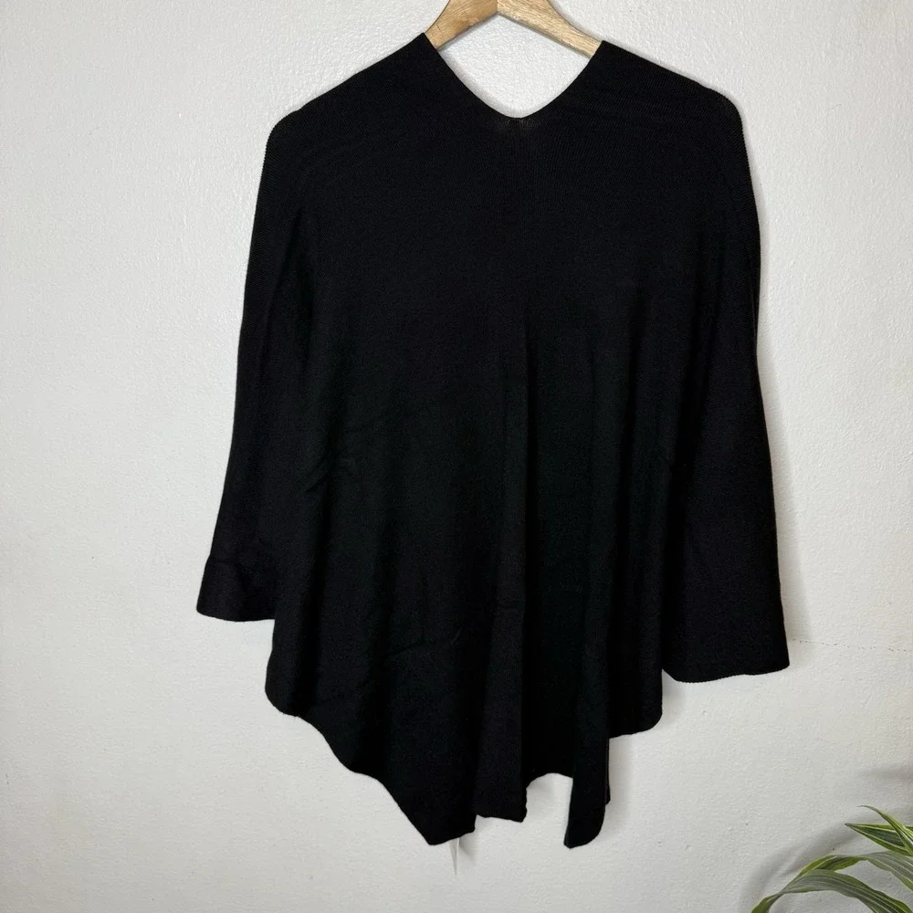New Puli Black Soft‎ Wrap Poncho Elegant Classic Minimalist Women's One Size